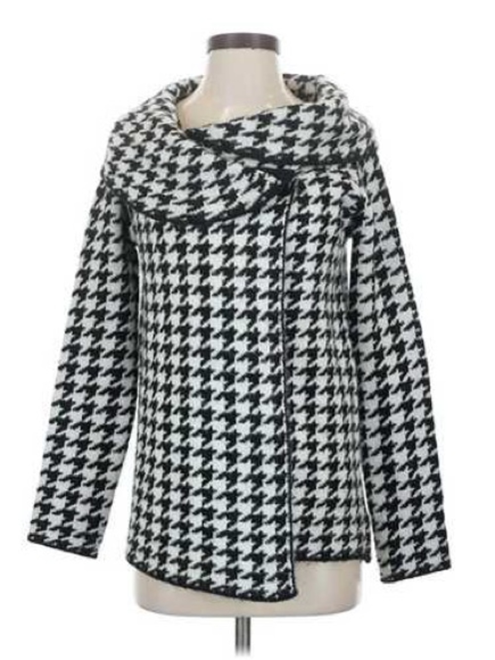 Ellen Tracy Houndstooth Wool Blend Sweater Jacket Coatigan L
